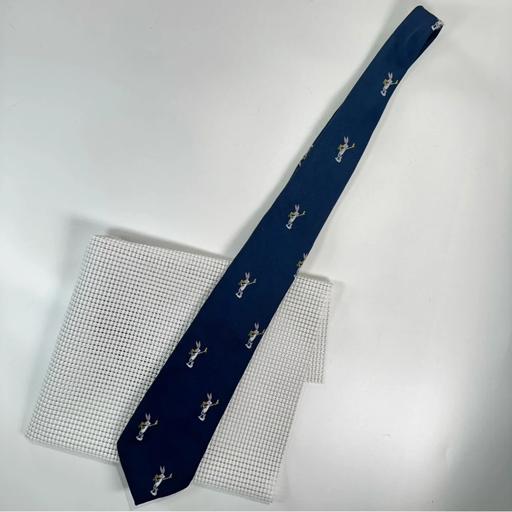 Vintage Bugs Bunny embroidered tie Looney Tunes navy